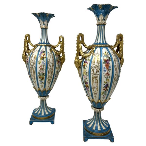 404 Antique Pair Sèvres Style German Rudolstadt Hand Painted Vases Urns 19thC Macys