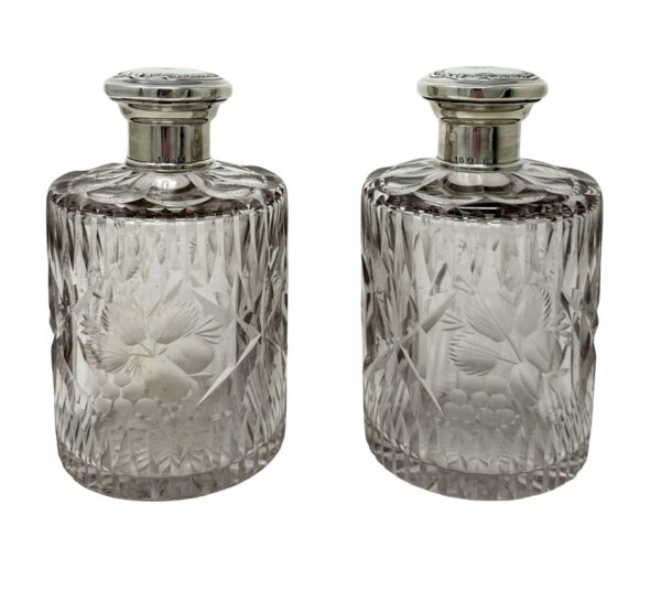 695 Sold Pair Full Lead French Crystal Sterling Silver Toilet Scent Bottles poss Baccarat