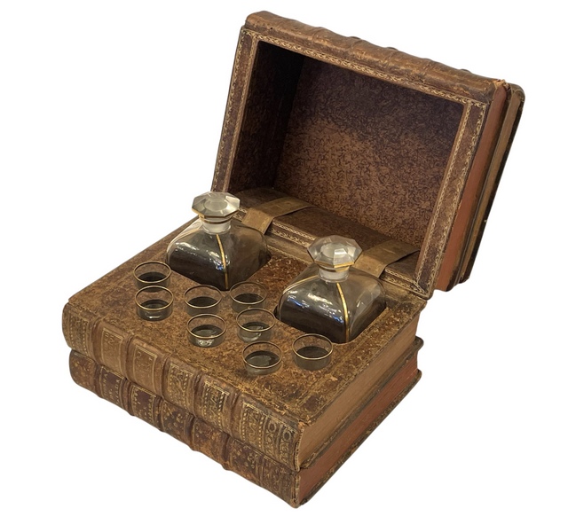 367 French Circa 1890 Cave de Liqueur - Leather Livre/Books Tantalus