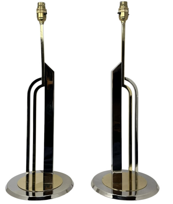 M008  Mid Century Antique Pair Italian Ormolu Silver Lamps atrib Gio Ponti