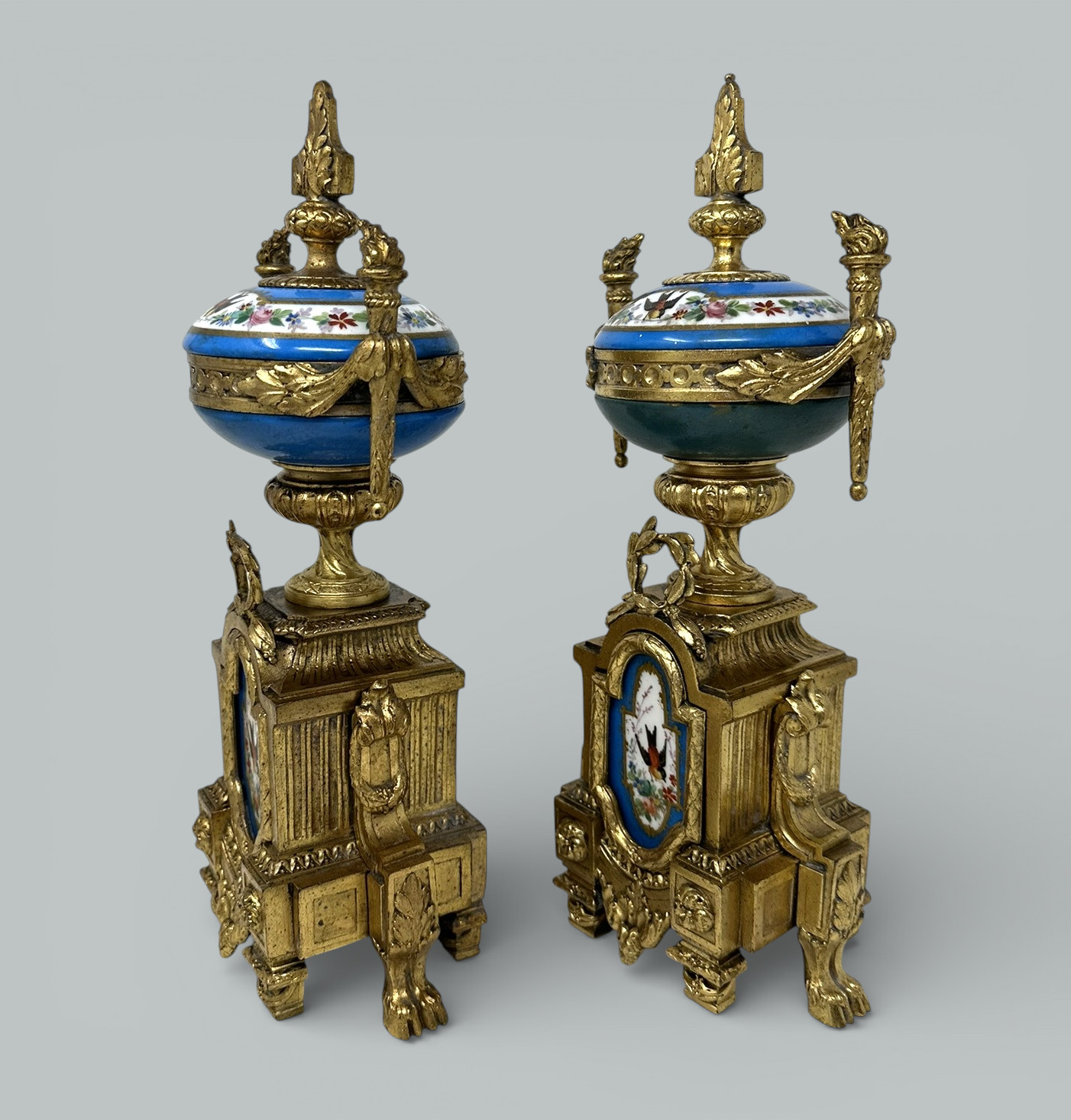 721 Sold Antique Pair Celeste Blue French Sèvres Porcelain Ormolu Urns Vases Garnitures - Image 3