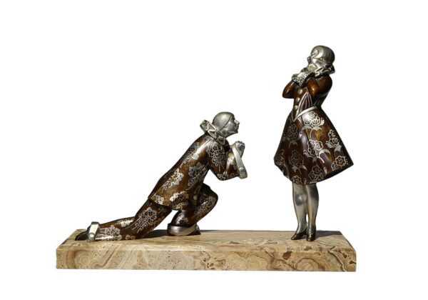 602 Louis Fontinelle (1886-1954)  'Pierro and Columbine' Original Art Deco Bronze