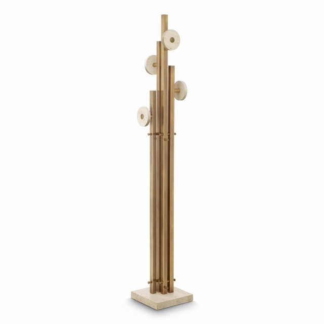 M049 Amadora Coat Rack - Travertine and Vintage Brass