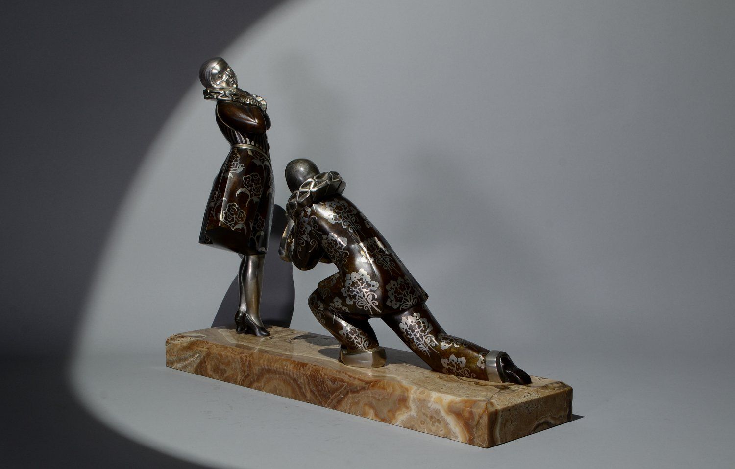 602 Louis Fontinelle (1886-1954) 'Pierro and Columbine' Original Art Deco Bronze - Image 4