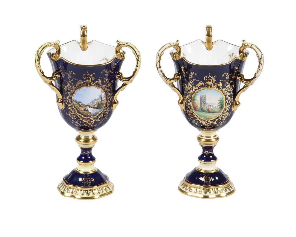 653 Rare Pair of Coalport Three Handled Vases 1986 - Prince Andrew - Sarah Ferguson