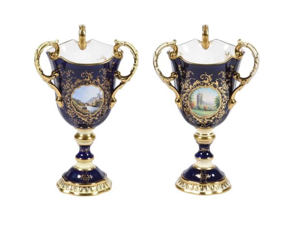 653 Rare Pair of Coalport Three Handled Vases 1986 - Prince Andrew - Sarah Ferguson