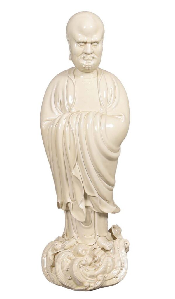 127 Rare Very Large Blanc de Chine Porcelain Dehua Sculpture of Standing Damo