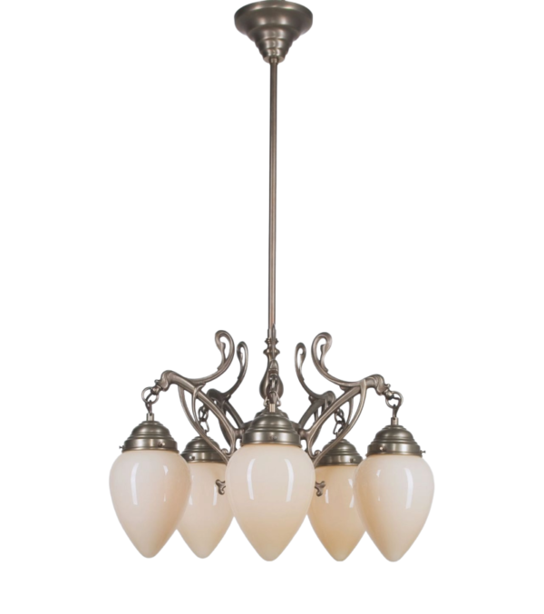 M057 Superb 5 Light Art Nouveau Chandelier – Brass – German