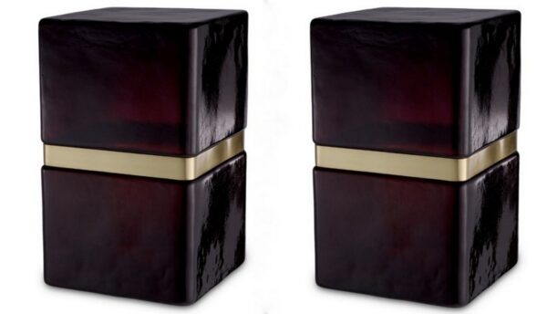 448 Pair of Modern Designed Geometric Side Tables - Glass and Brass