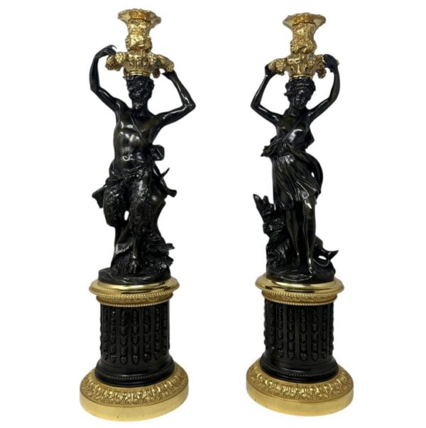 054 Sold Antique Pair French Bronze Ormolu Candlesticks Albert-Ernest Carrier-Belleuse