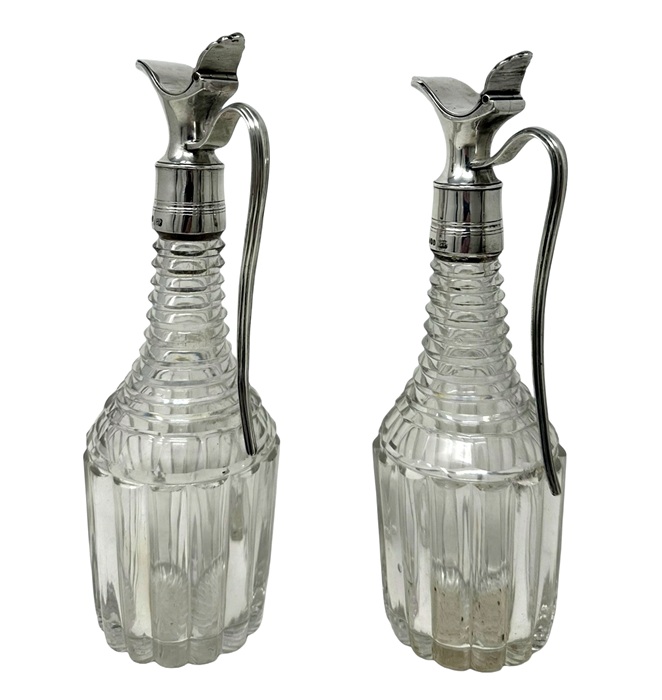 444 Antique Cut Crystal Sterling Silver Oil Vinegar Cruet Set 1825 George Piercy - Image 6