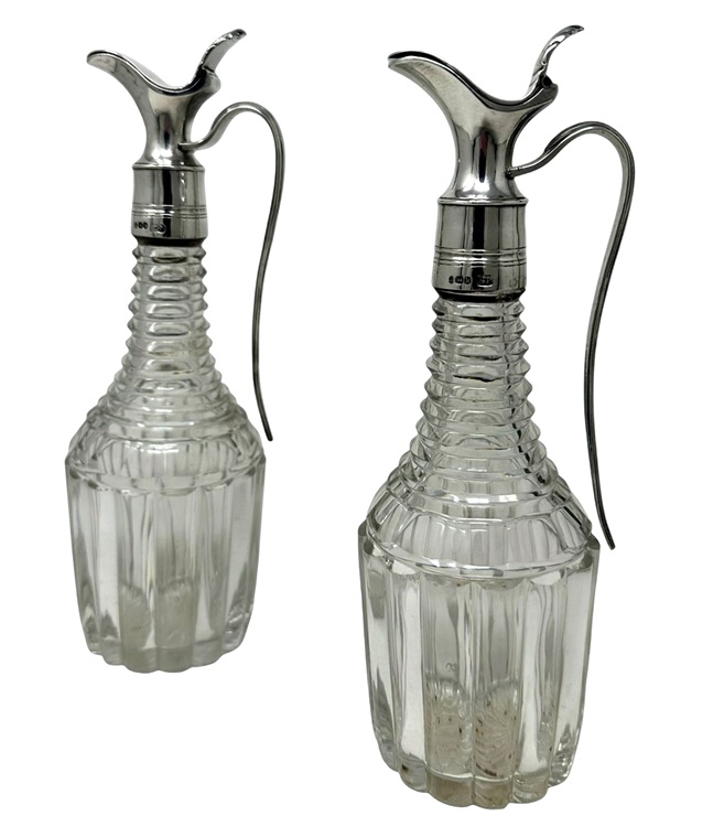 444 Antique Cut Crystal Sterling Silver Oil Vinegar Cruet Set 1825 George Piercy