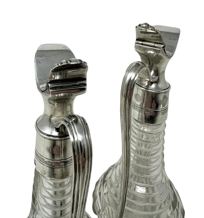 444 Antique Cut Crystal Sterling Silver Oil Vinegar Cruet Set 1825 George Piercy - Image 4