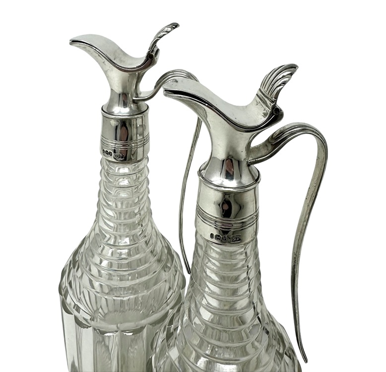 444 Antique Cut Crystal Sterling Silver Oil Vinegar Cruet Set 1825 George Piercy - Image 2