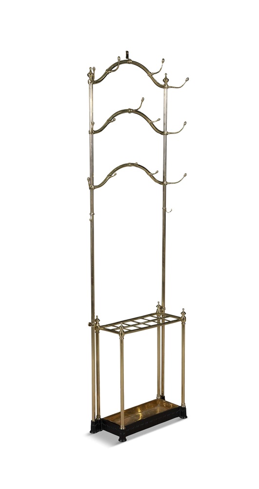 929 Edwardian Polished Brass Tall Hat & Coat Stand, Circa 1896