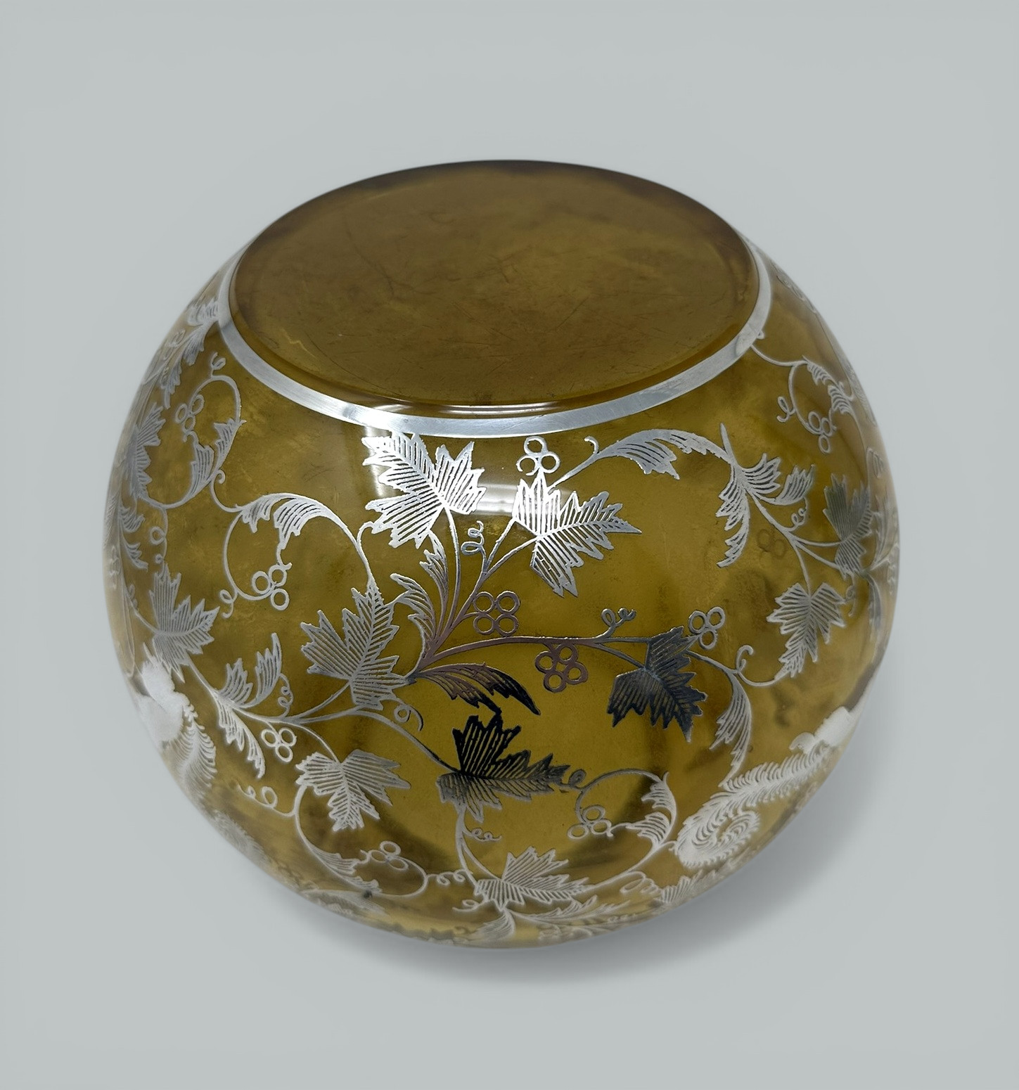 546 Antique Vintage Sterling Silver Overlaid Amber Glass Bowl Vase Centerpiece 1900 - Image 5