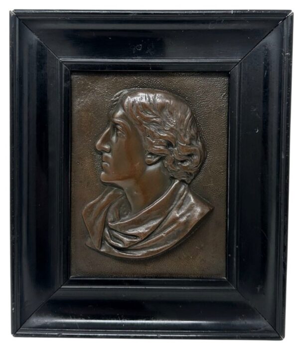 596 Antique Bronze Ebony Framed Plaque Portrait of Actor Sir Henry Irving 1838-1905
