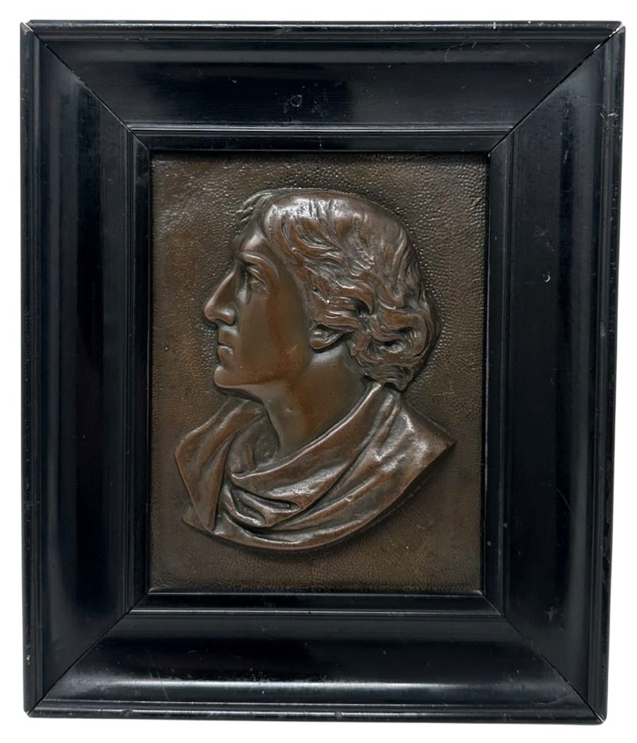 596 Antique Bronze Ebony Framed Plaque Portrait of Actor Sir Henry Irving 1838-1905