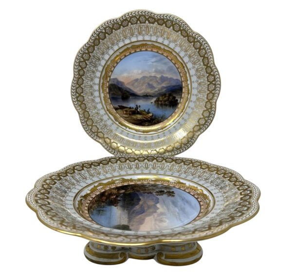 050 Antique Pair Cabinet Plates Hand Painted Lakes Killarney Kerry Ireland Irish 19Ct