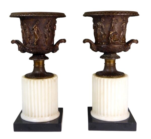 427 Antique Pair of Grand Tour Borghese or Medici Bronze Campana Urns Vases