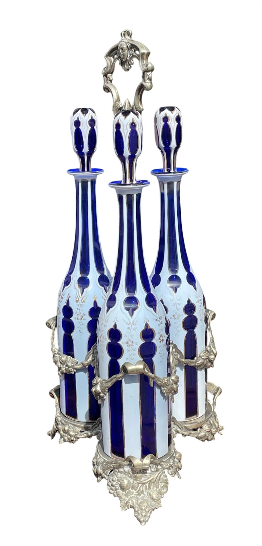 725 Bohemian Decanter Set - Circa 1895 - Bristol Blue Glass with Overlay