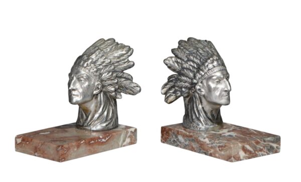 M079 Rare Pair of Ruffony 1920's Car Mascots - Now Bookends - Silvered Bronze