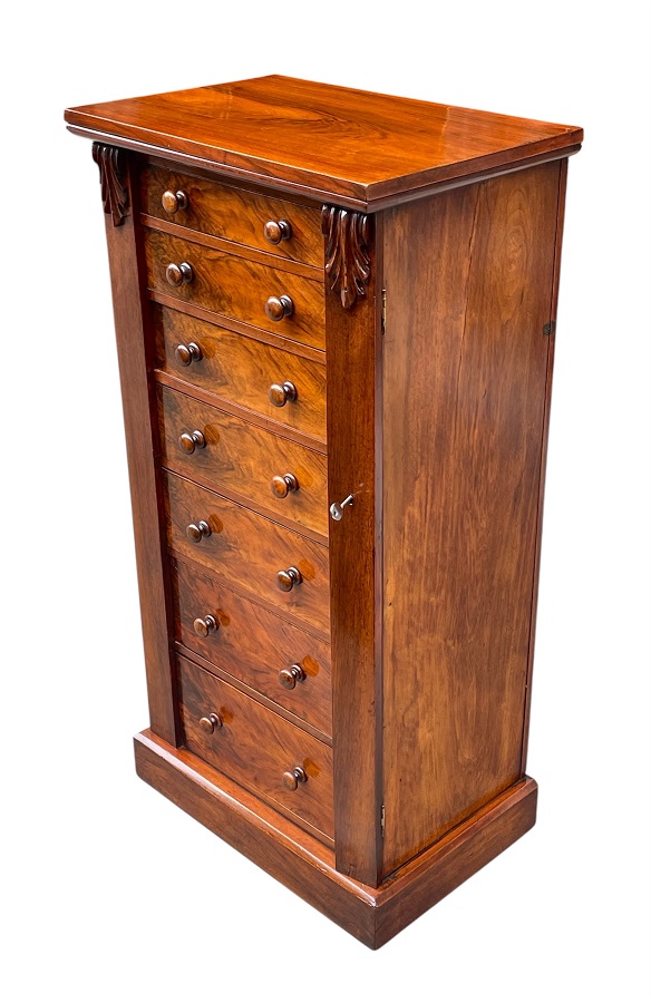 326 Rare Irish Wellington Chest - Figured Walnut - Circa 1840