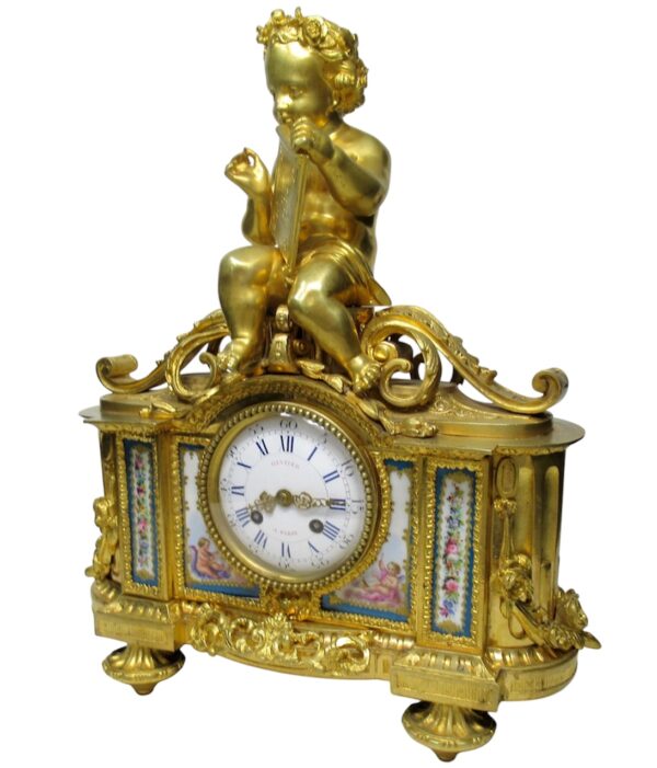 875 Sold French Ormolu Bronze Sevres Porcelain Mantle Clock Vincenti et Cie Paris 19th Century