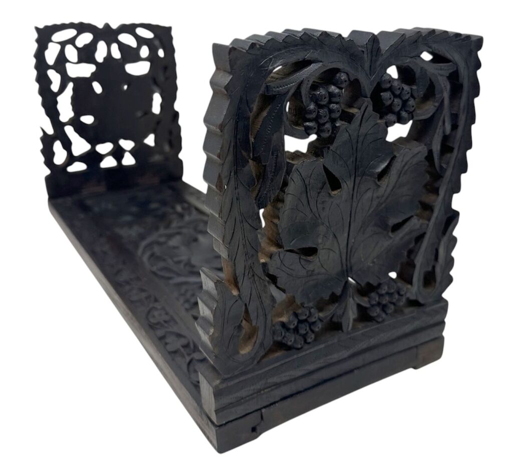 408 Antique Vintage Black Forest German Book Slide Carved Irish - Shamrocks with Maple Leaf