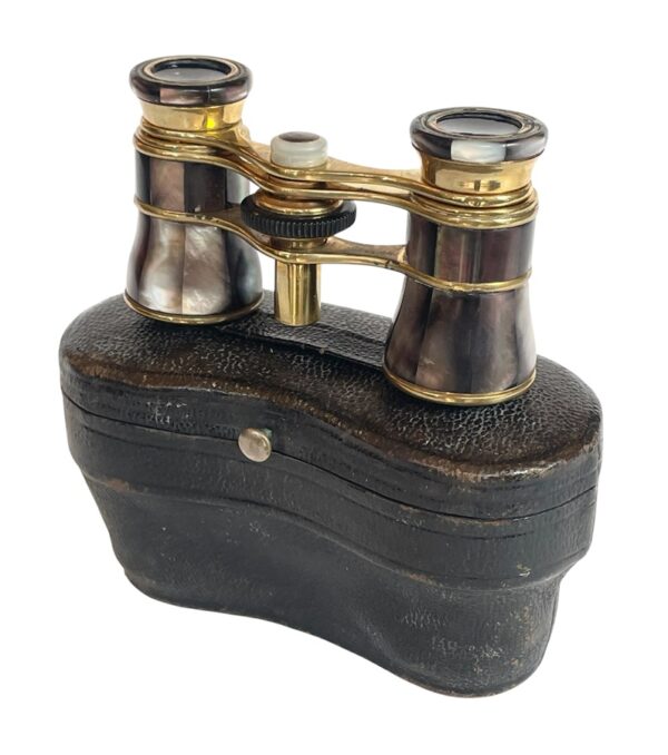 374 Antique Dark Rainbow Mother of Pearl French French Opera Glasses in original case - Circa 1900