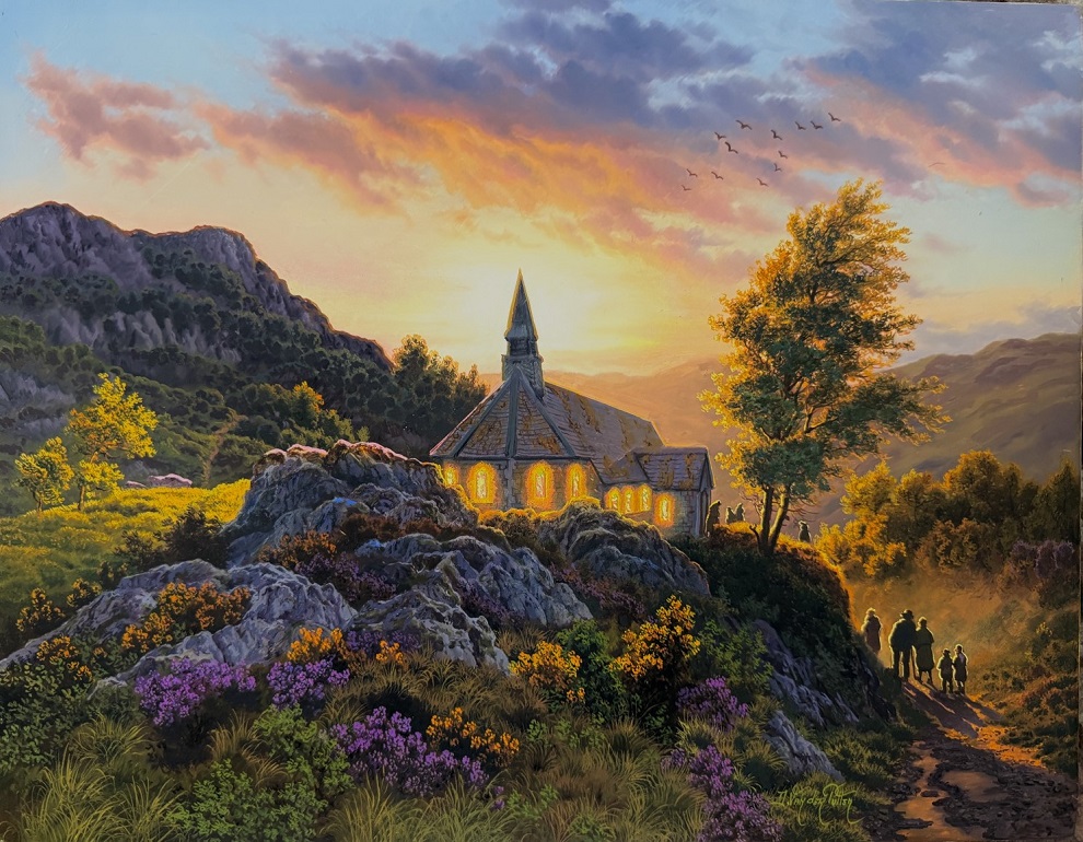 684 Daniel Van der Putten – Derrycunihy Church, Ladies View, Kerry – Oil Painting on Panel