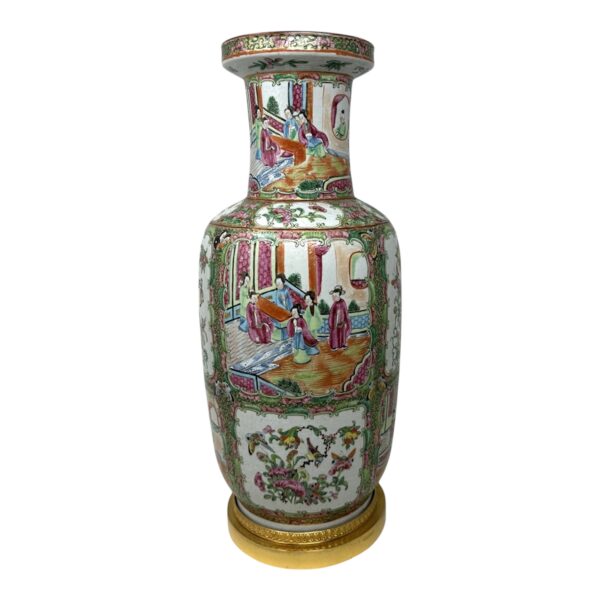 873 Sold Antique Famille Rose Medalion Canton Cantonese Chinese Porcelain Ormolu Vase Urn