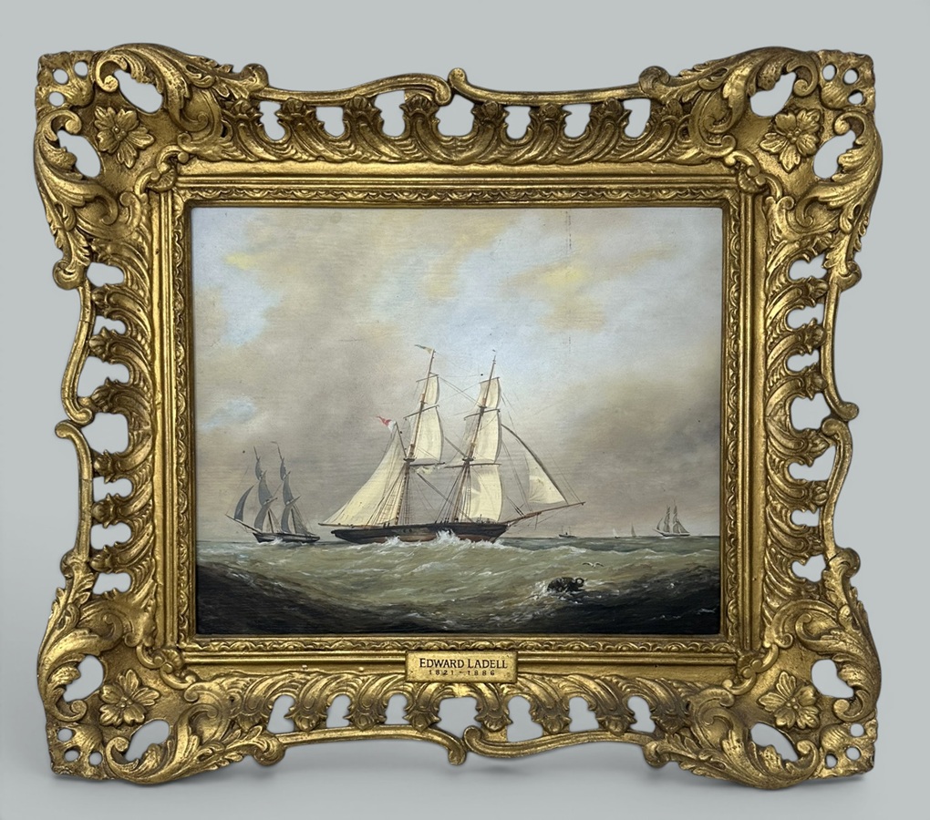 088 Antique English Edwardian Oil Paintings Harbor Scene Seascape Schooner Boats - Image 5