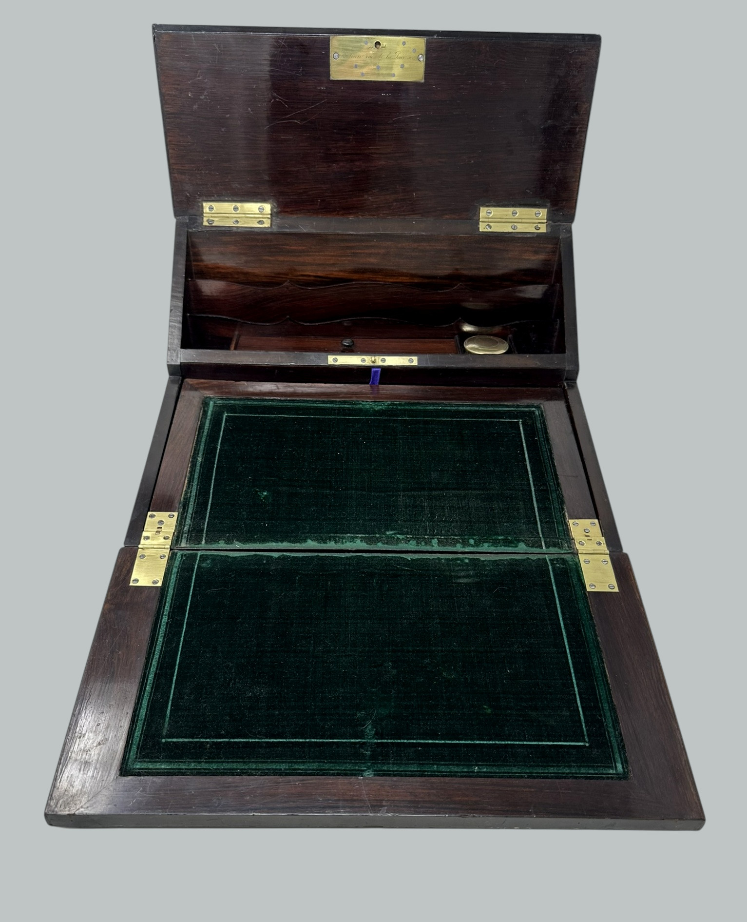 795 Antique French Brass Bound Boulle Desk Wooden Writing Slope Alphonse Tahan, Paris - Image 4