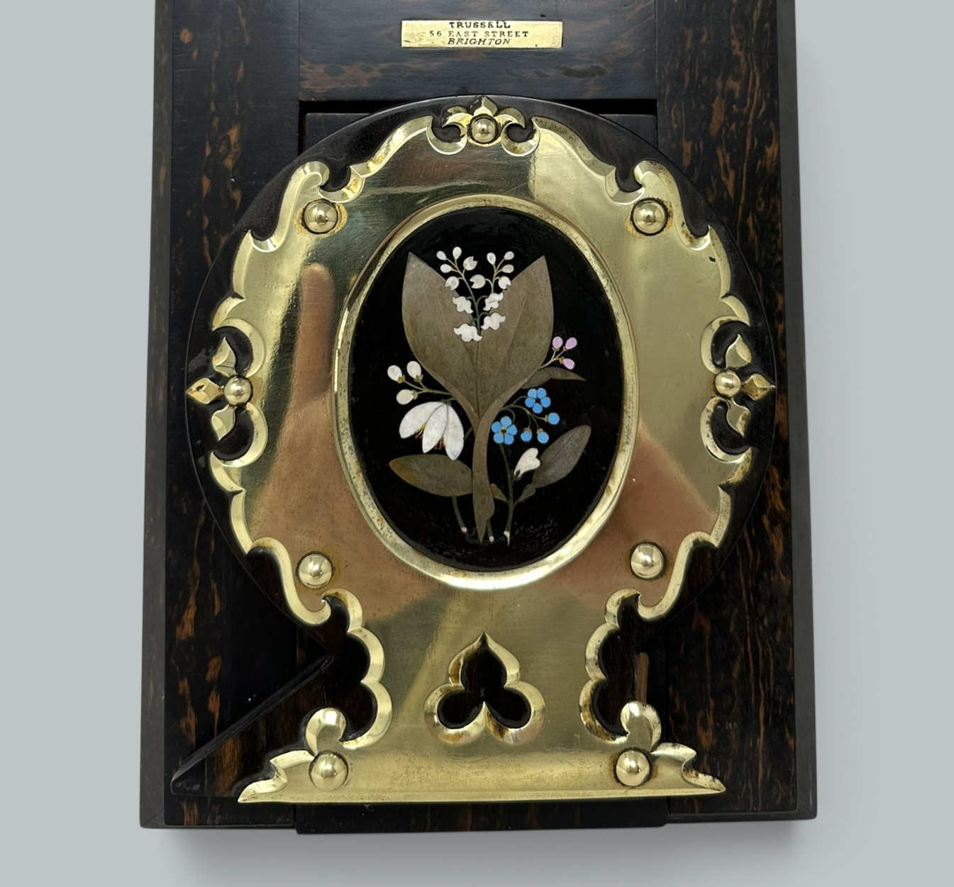 222 Antique Cormandel Wooden Brass Inlaid Book Slide Pietra Dura by George Betjemann - Image 2