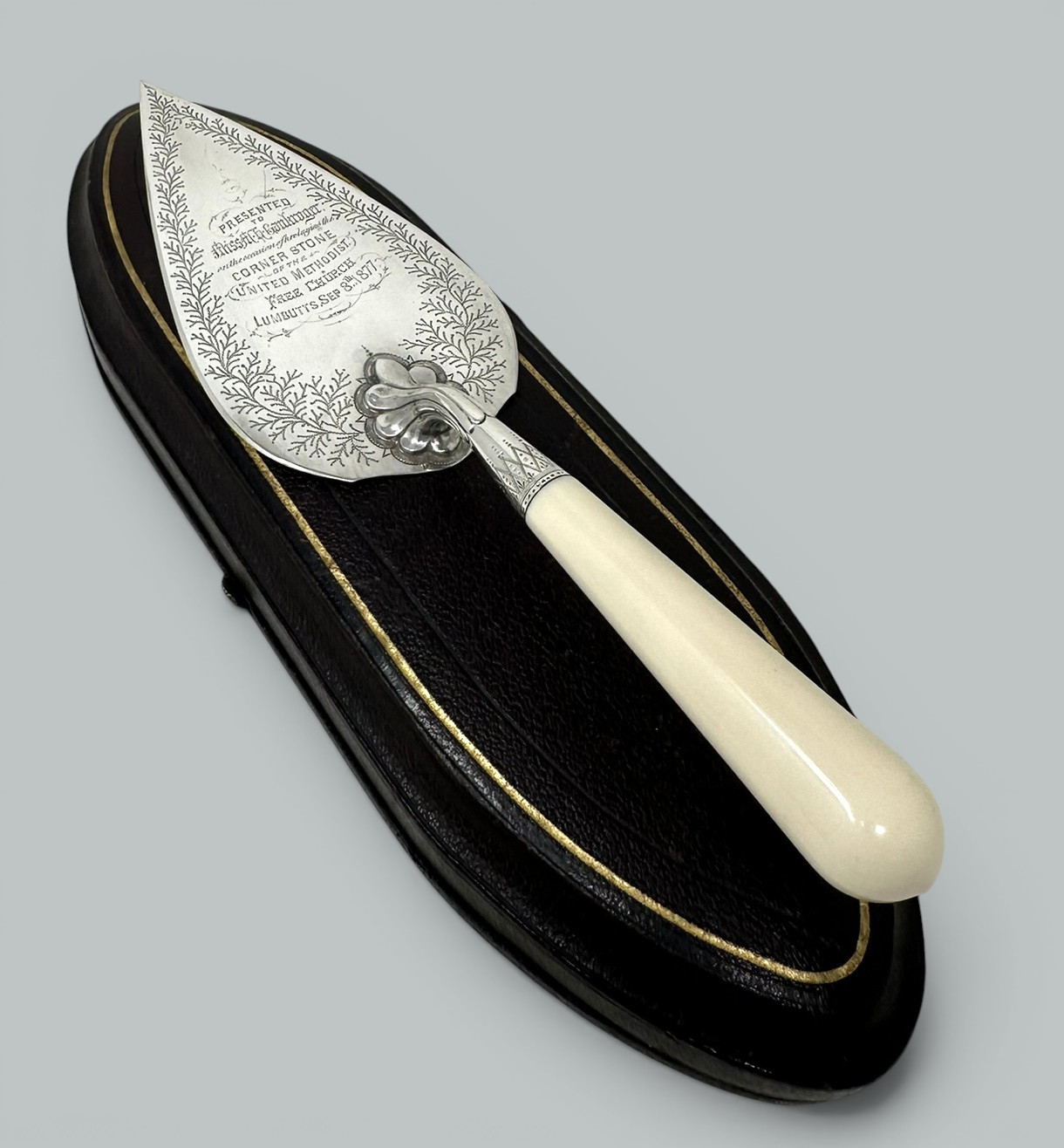 779 Antique English Sterling Silver Brick Layers Trowel Bone Handle Martin Hall 1877 - Image 4
