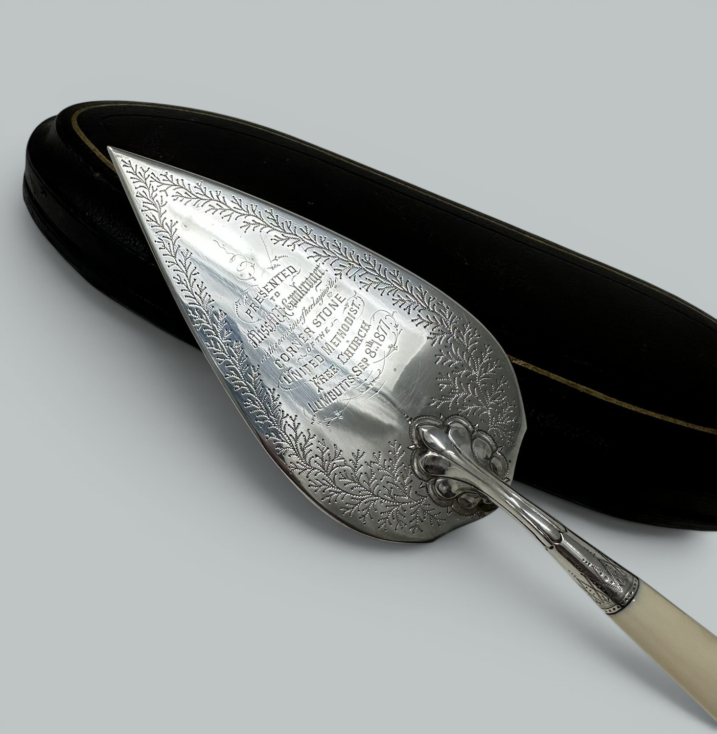779 Antique English Sterling Silver Brick Layers Trowel Bone Handle Martin Hall 1877 - Image 6