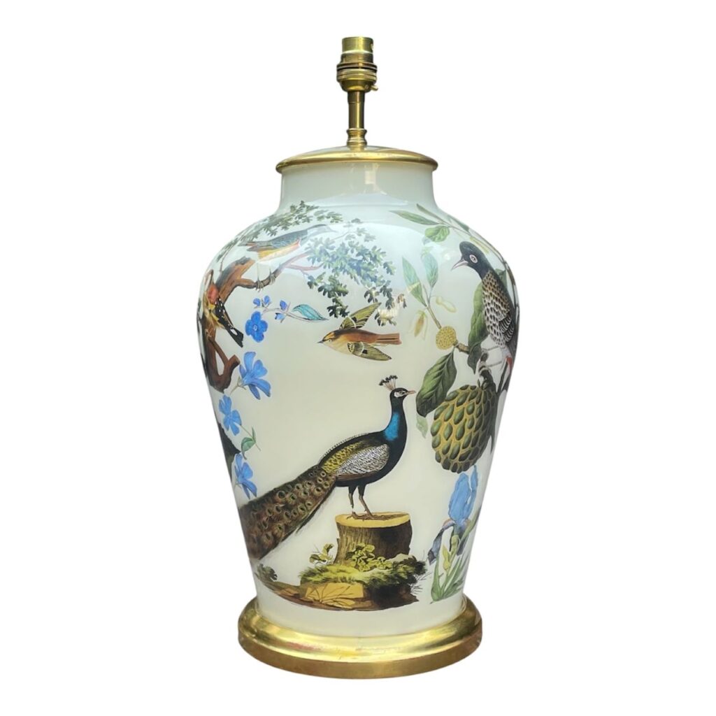 891 Antique French Hand Painted Still Life Birds Ormolu Table Lamp Bronze Mid Century