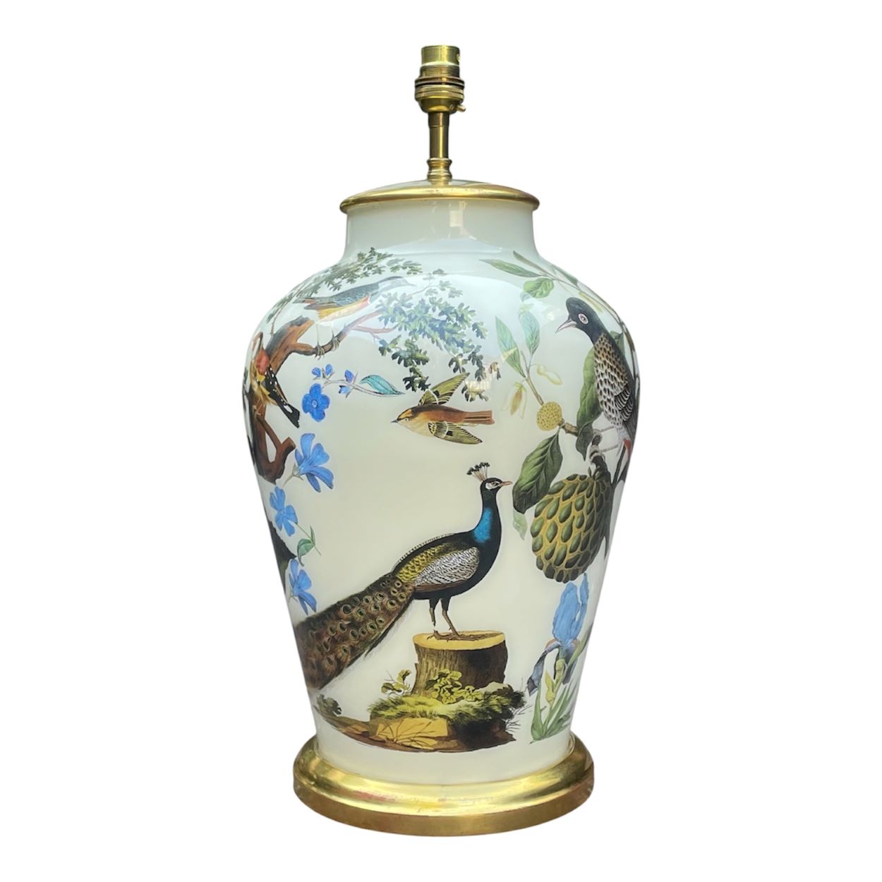 891 Antique French Hand Painted Still Life Birds Ormolu Table Lamp Bronze Mid Century
