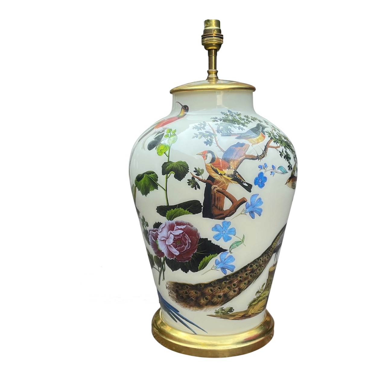891 Antique French Hand Painted Still Life Birds Ormolu Table Lamp Bronze Mid Century - Image 4