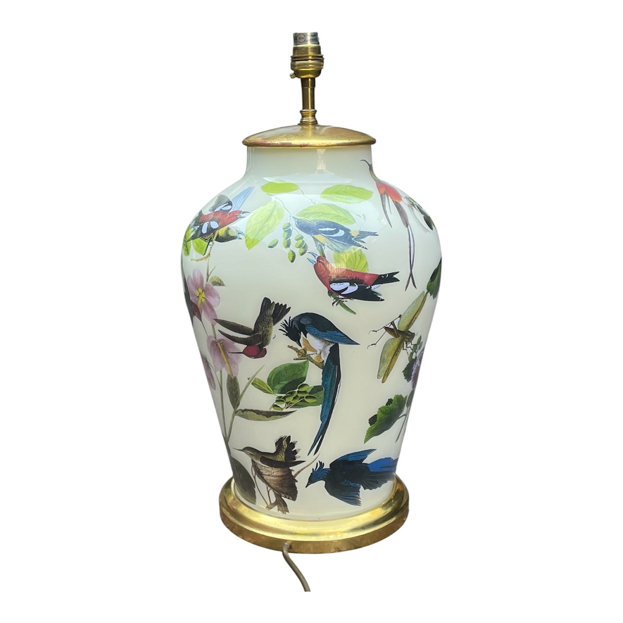 891 Antique French Hand Painted Still Life Birds Ormolu Table Lamp Bronze Mid Century - Image 2