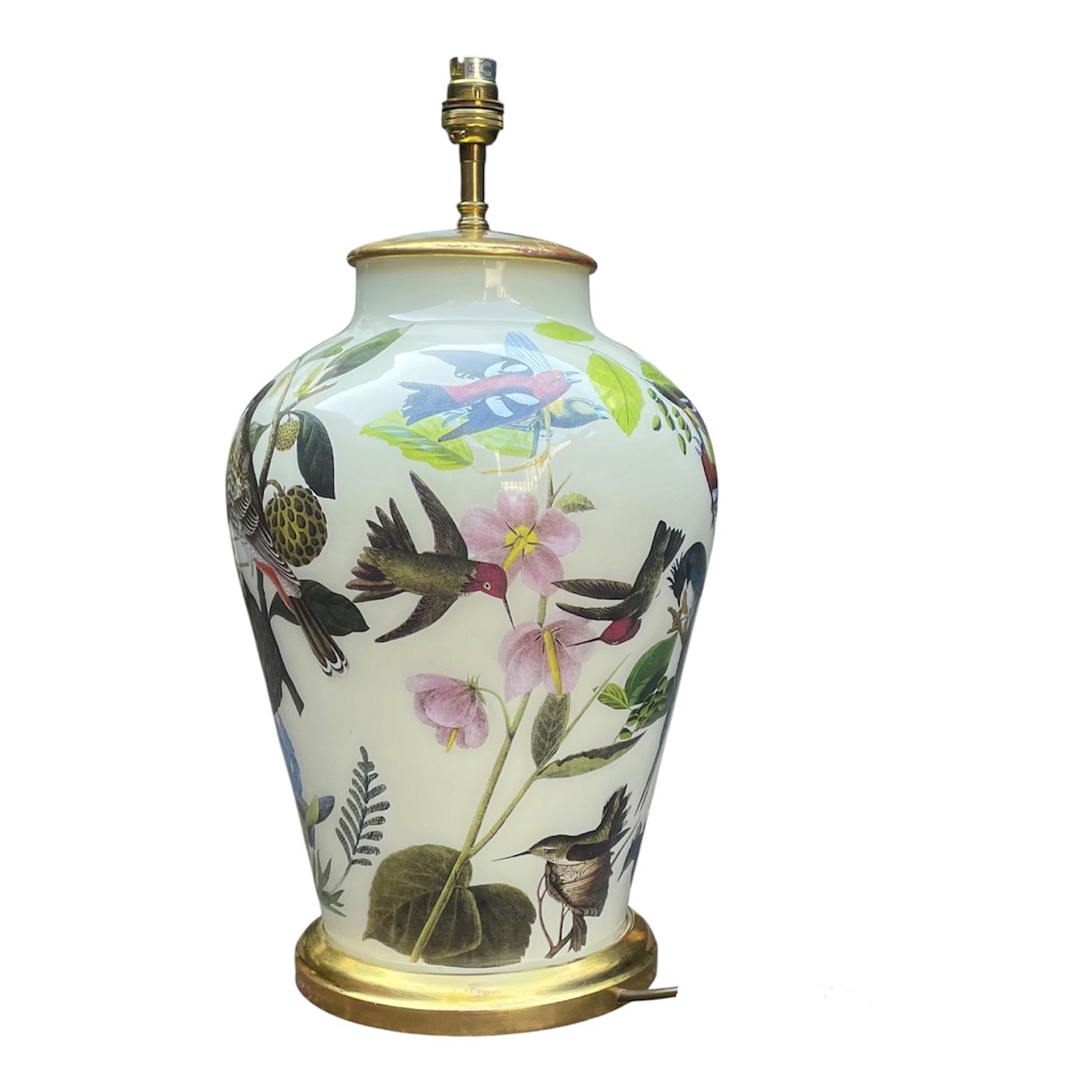891 Antique French Hand Painted Still Life Birds Ormolu Table Lamp Bronze Mid Century - Image 3