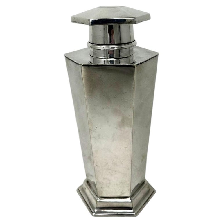 695 Asprey Bond Street Art Deco Antique Vintage Silver Hexagonal Cocktail Shaker 1920