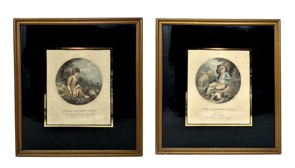 154 Antique Regency Pair Hand Colored Stipple Engravings Children Richard Westal 18Ct