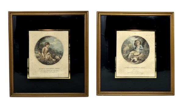 154 Antique Regency Pair Hand Colored Stipple Engravings Children Richard Westal 18Ct