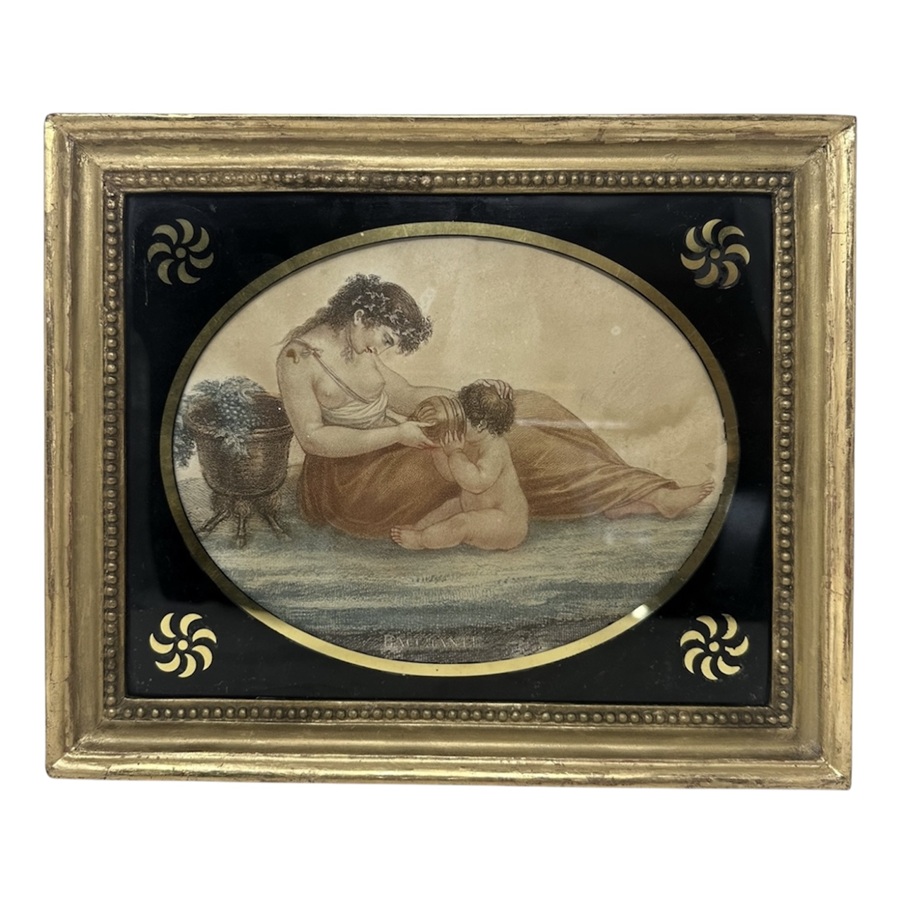 336 Antique Regency Francesco Bartolozzi Hand Colored Stipple Engraving Lady Pair