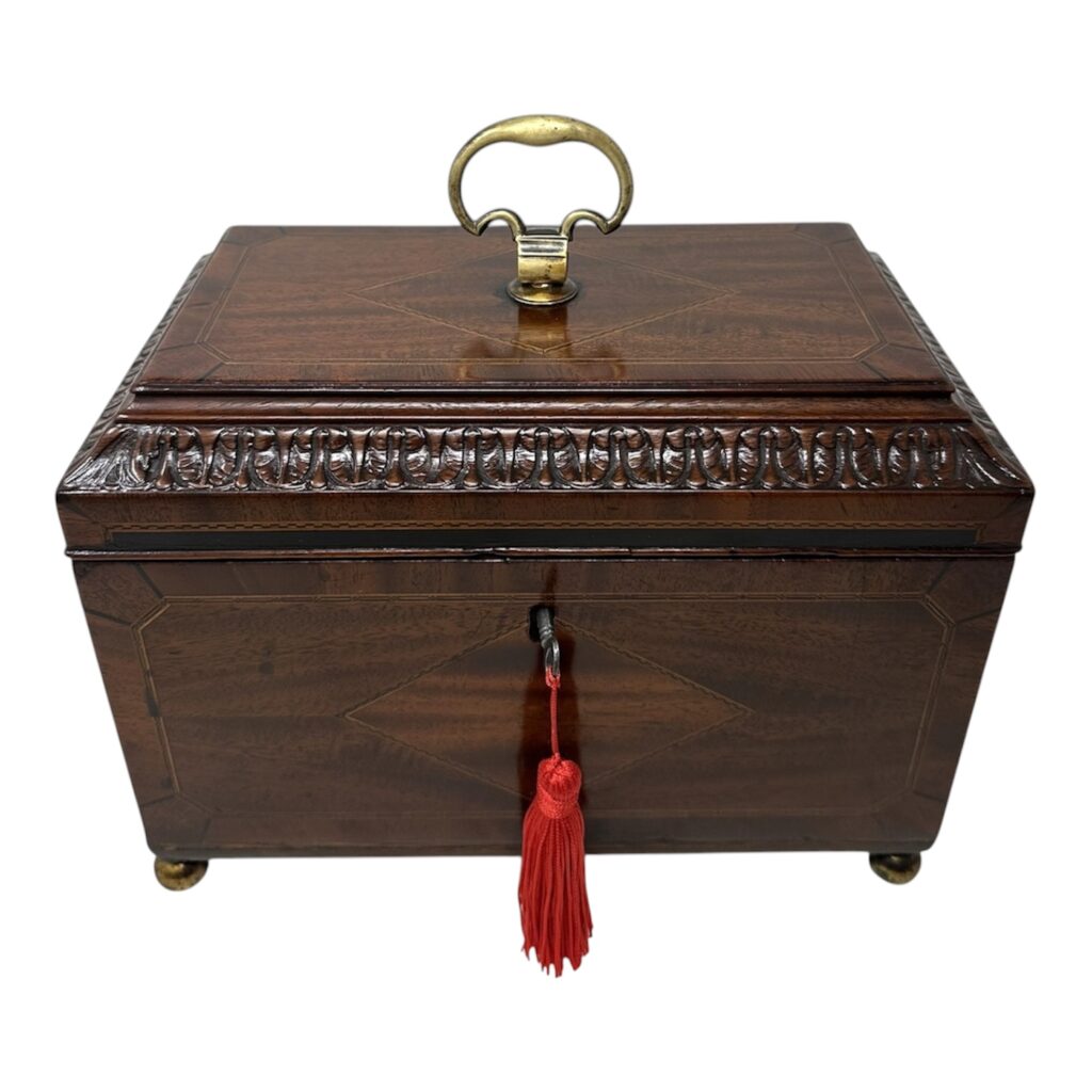 890 Antique English Wooden Georgian Chippendale Triple Tea Caddy 18C Irish Provenance