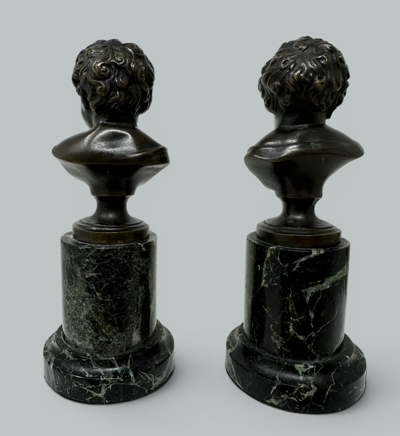 146 Sold Antique Pair French Bronze Marble Busts Grand Tour attrib Jean Antoine Houdon 19C - Image 2