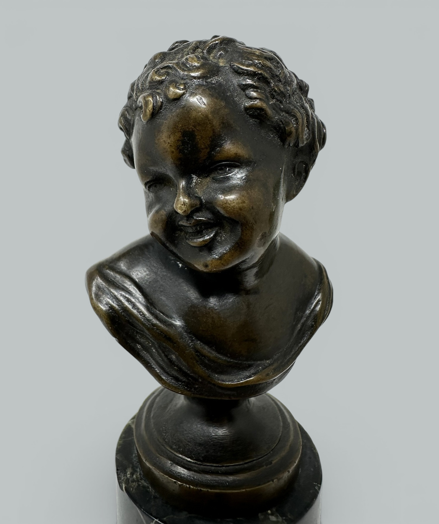 146 Sold Antique Pair French Bronze Marble Busts Grand Tour attrib Jean Antoine Houdon 19C - Image 5