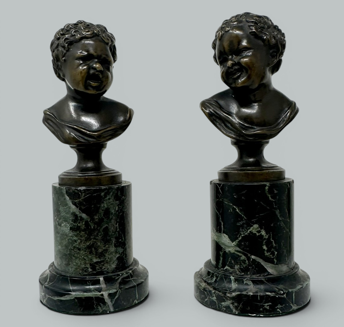 146 Sold Antique Pair French Bronze Marble Busts Grand Tour attrib Jean Antoine Houdon 19C - Image 3